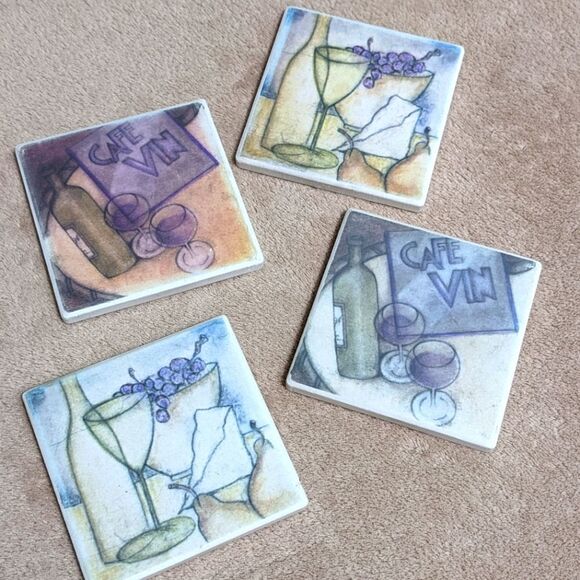 Other - NWOT Beautiful Ceramic Wine Motif Drink Coasters - Qty 4